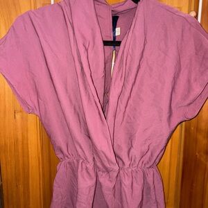 Pink Deep V Short Sleeve Top